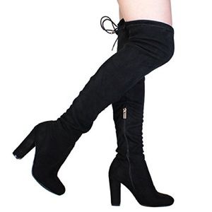 Black suede over the knee boots, Bamboo size 6.5